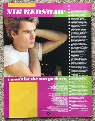 NIK KERSHAW - I WON'T LET THE SUN GO DOWN ON ME 1983 Full page lyric poster