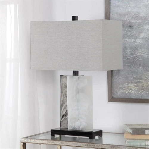 Uttermost Vanda Modern Steel Resin and Fabric Table Lamp in White/Gray/Nickel - Picture 6 of 7