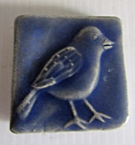 2" Blue Bird Ceramic Handmade Emu Tile from Kent, OH, Matte Finish