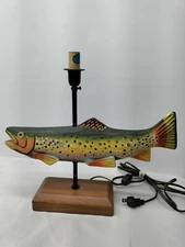 PALECEK Norman Rockwell Carved Wood Fish  LAMP Rare Find in Great Condition