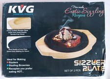 Sizzler Platter Cast Iron Small Serving Plate Sizzling Dish Wooden Base Brownie