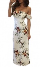 White floral maxi boho dress small nwot 