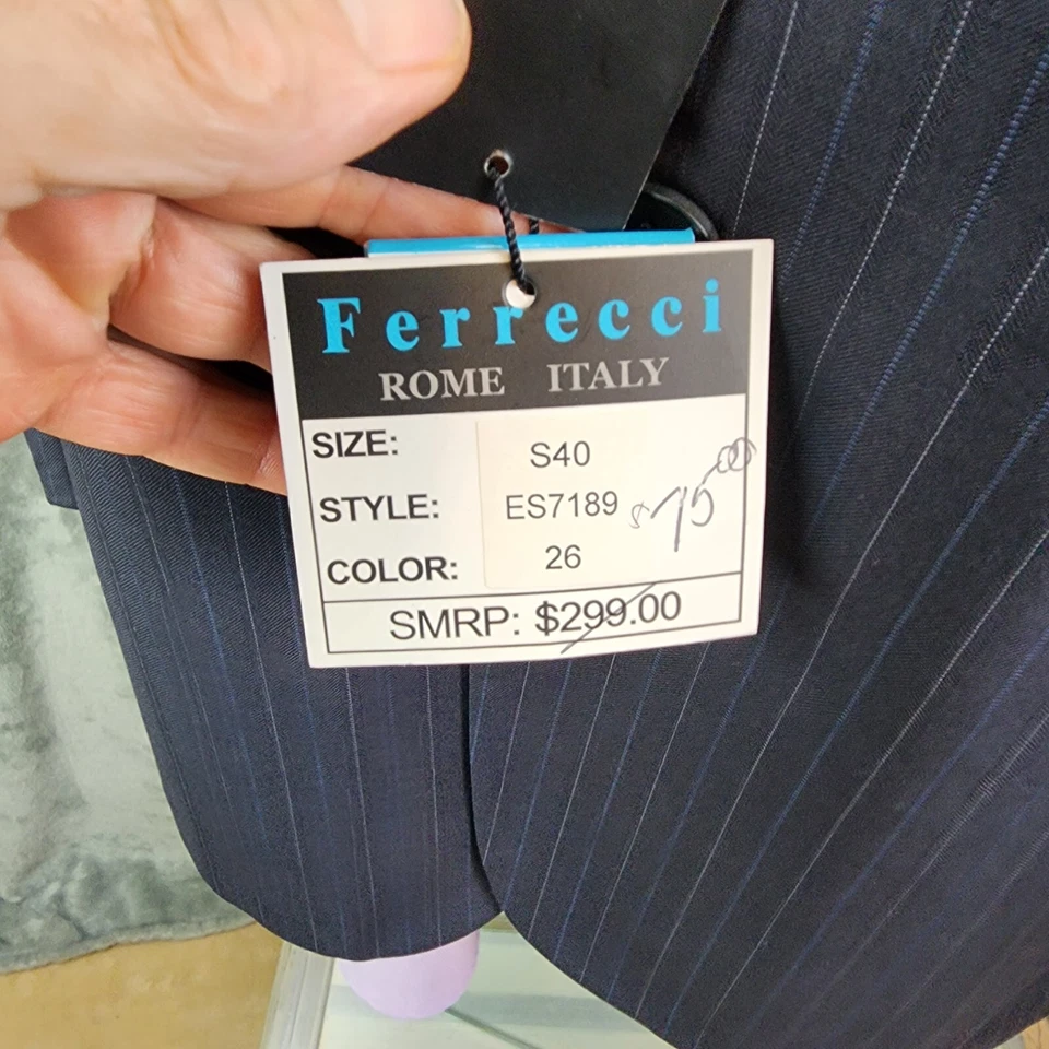 Traje Chaqueta Blazer Ferrecci Uomo Azul Pin Rayas Italia S40 Super 150s Caída 6-R Foto 4 de 4