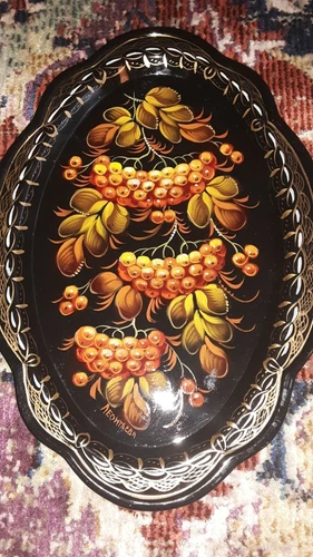 Vintage Tin Tray Handpainted Artist Signed