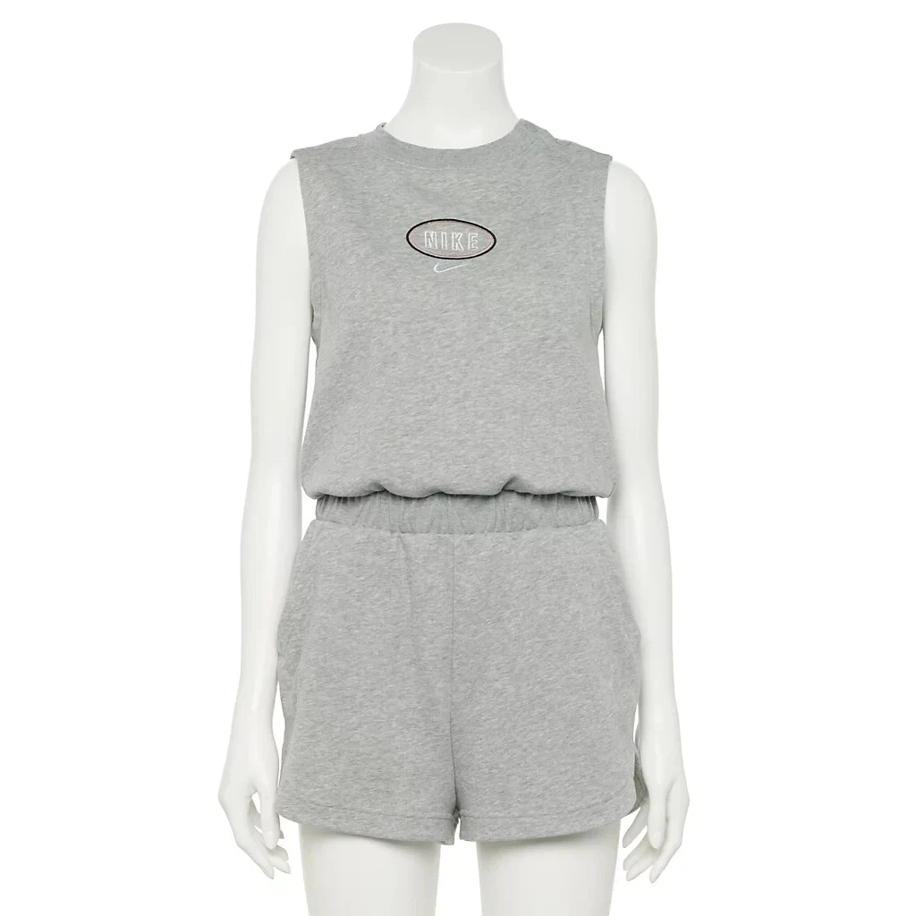 Nike Sportswear Women s Grey Heather Varsity Short Romper CZ9844 063 S L XXL
