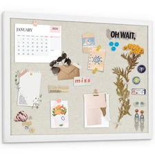 AKTOP White Cork Bulletin Board with Linen 18" X 24", Large Framed Corkboard ...