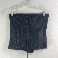 Vintage Victorias Secret Black Floral Jacquard Lace Up Corset Top Bustier Medium