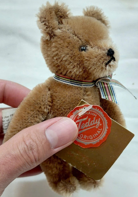 Vtg Hermann Teddy Original Brown Bear Plush w Paper Tag Ribbon 5 Germany