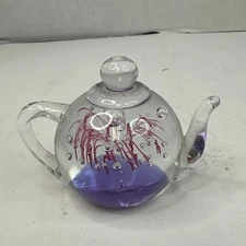 Dynasty Gallery Teapot Paperweight  Glass Heirloom Flower Jellyfish Y4