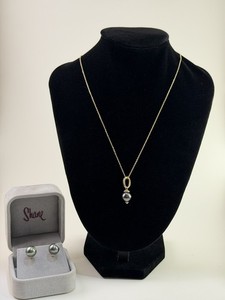 Shane Co 14K Gold Tahitian Pearl Necklace & Stud Earrings Set 9mm w/ Box Unworn