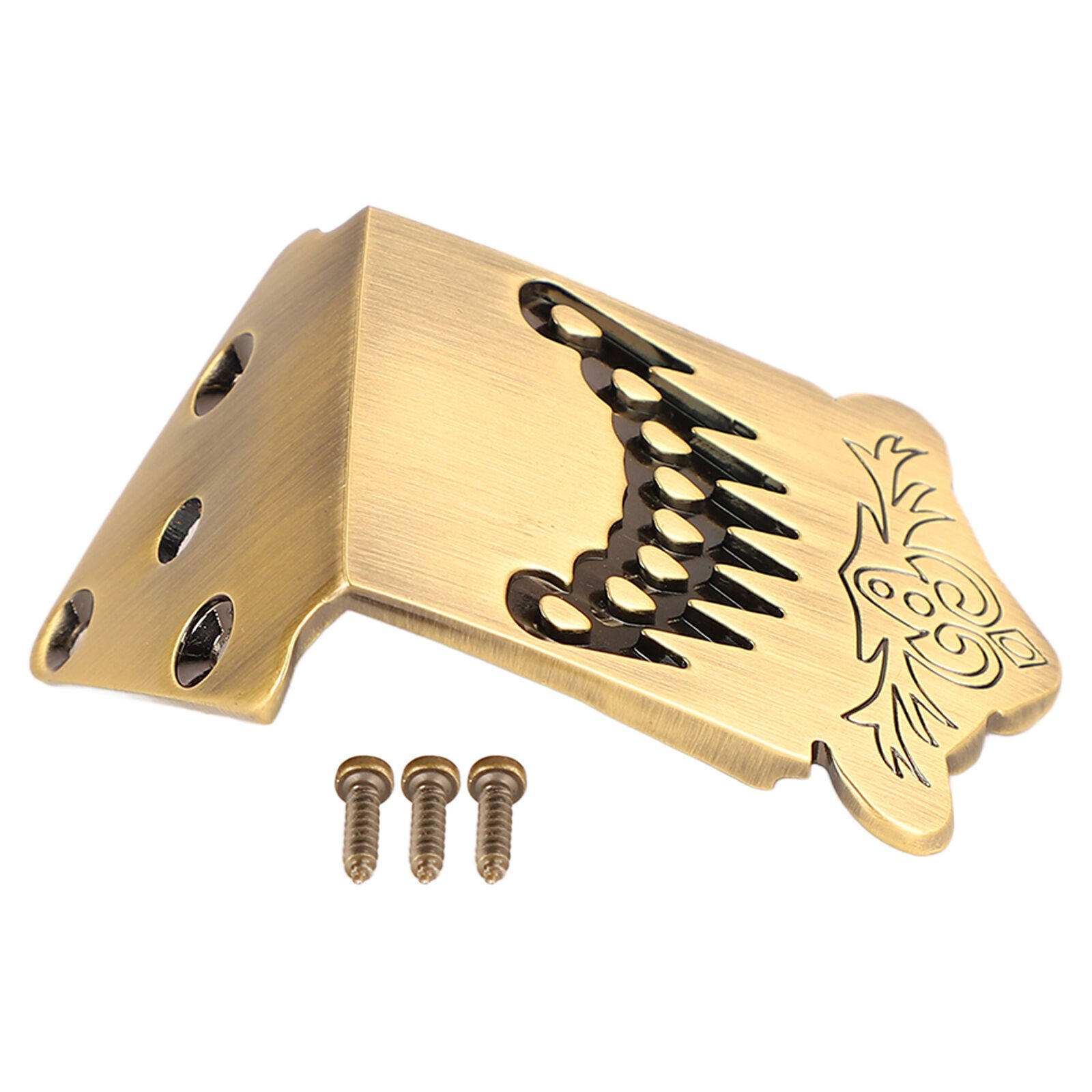 8 String Mandolin Tailpiece Feather Pattern Excellent Metal Bronze Color