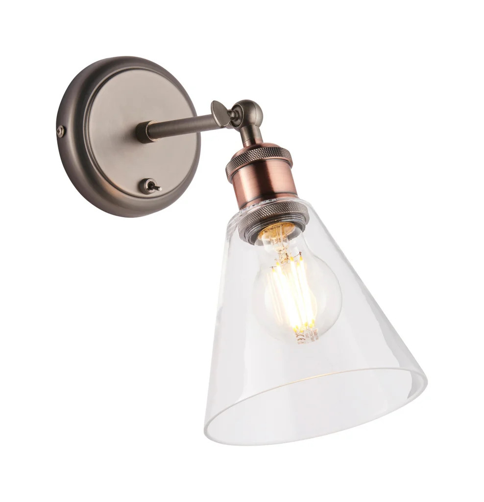 Wall Light Copper Hal Aged Pewter & Glass Shade Endon 92874