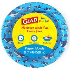 Glad for Kids Small Paper Bowls, Disposable, Sharks, 10 oz, 26 Count