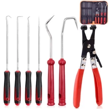 7 Pieces Hose Clamp Plier Set, Including 6Pcs Hose Clamp Removal Hooks and Pi...