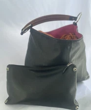 Vintage MULHOLLAND L Embossed Leather Tote Bag Handbag Snap In Pouch Clutch USA