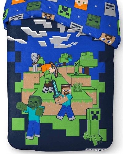 Minecraft "I got your back" Wende-Bettwäsche-Set 135x200 80x80 Baumwolle Bettset - Bild 3 von 5