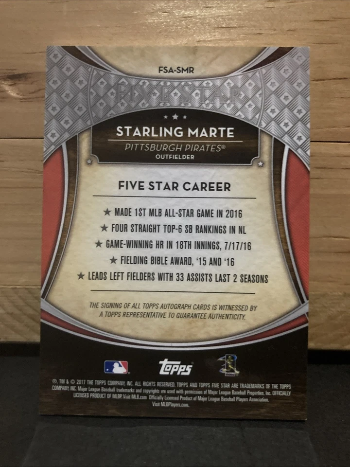 2017 Topps Five Star Baseball Starling Marte Autograph FSA-SMR (New York Mets) - Image 2 of 4