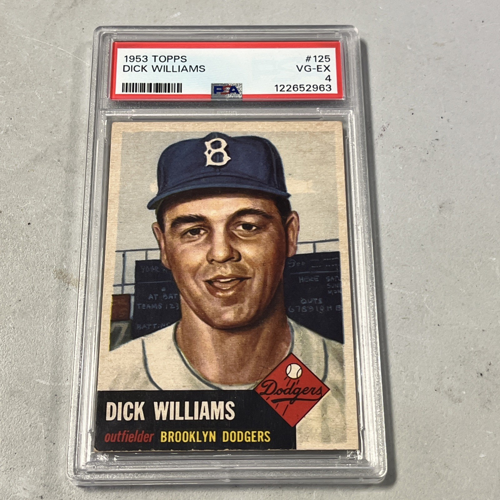 1953 Topps Dick Williams 125 Brooklyn Dodgers PSA VG-EX 4 Vintage