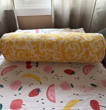 New Yellow and White Bolster Pillows 31" Long W/Intricate Damask, Floral Pattern