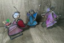 Vintage 3 Stained Glass Angels Holding Flowers  Stars Sun Catchers Tea...