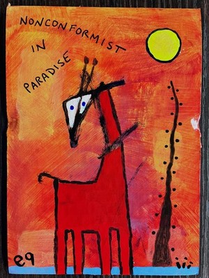 e9Art 5x7 'nonconformist in paradise' outsider art brut childlike primitive naif