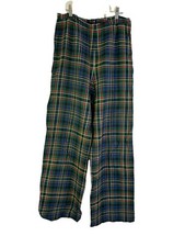 Vintage 70s Womens Medium Virgin Wool Rainbow Plaid Wide Leg Pants Grunge