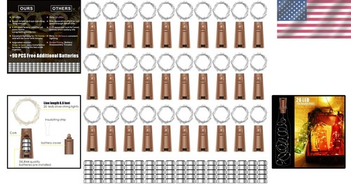 Versatile Cork Bottle Lights 30pk - 6.6ft Copper Wire, Warm White, 90 Batteries - Picture 2 of 10