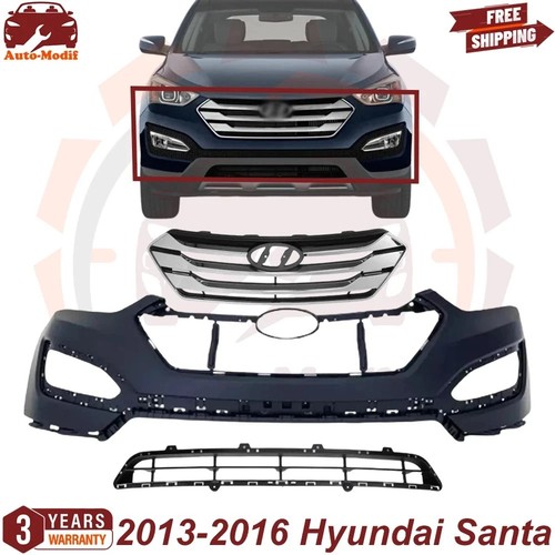 Front Bumper Cover & Grille Chrome For 2013-2016 Hyundai Santa