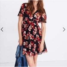 Madewell Floral Zip Back Black Red Mini Dress Size 6 NWT
