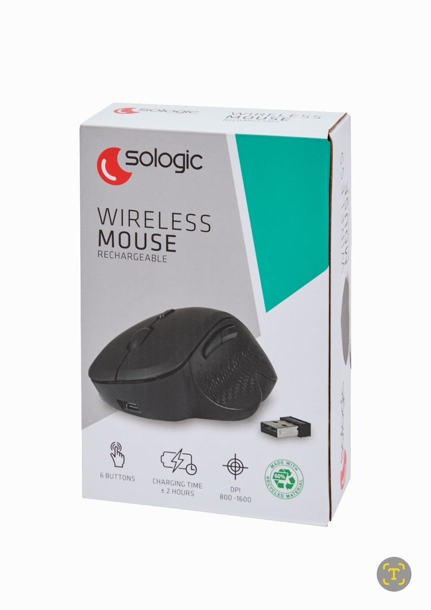 Souris Sans Fil Silencieuse SoLogic Ergonomique – 6 Boutons, Rechargeable, Noir