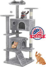 rbol para gatos de 137 cm, varios niveles, con poste rascador, gris claro