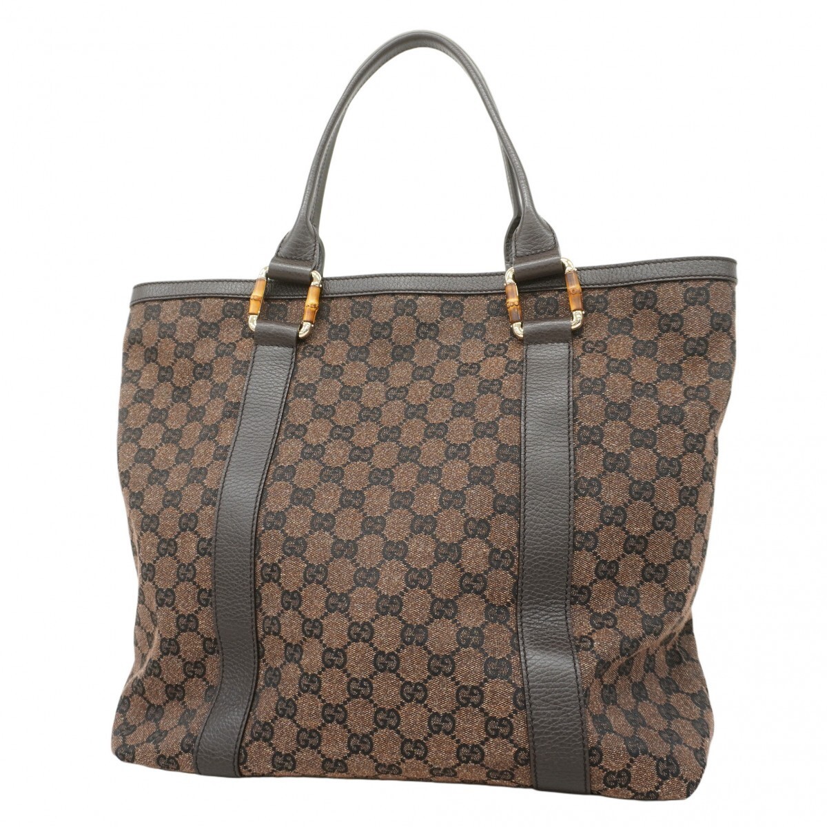 GUCCI GG Canvas Bamboo Tote Bag with Gold Hardware 21722