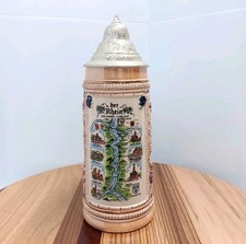 GERZ W German vintage Lidded Beer Stein Der Rhein Von Mainz Koblenz Oktoberfest