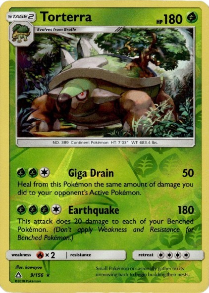 Pokemon Card - S&M: Ultra Prism 9/156 - TORTERRA (reverse holo) - NM/Mint