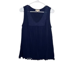 ModCloth Tank Top Women's Medium Navy Lace Sleeveless Career Shirt V-Neck Solid