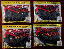 Lot of 4 Strike King Rage Tail Black Neon Toad RGTD-38, 5 Baits Per Pack