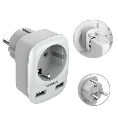 Doppelstecker Steckdosenadapter mit 1 Schuko Steckdose mit 2 USB Anschluss 4000W