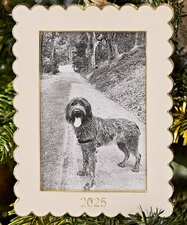 Pottery Barn White Christmas Dated 2025 Scalloped Rectangle Frame Ornament NWT