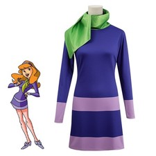 Anime | Scooby-Doo Daphne Blake Cosplay Halloween Purple Dress Costume +Wig sets