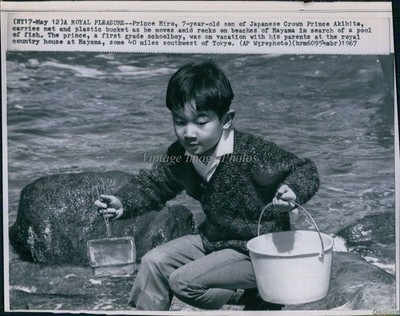 1967 Prince Hiro Carries Net Plastic Bucket Hayama Fish Royalty Wirephoto 7x9