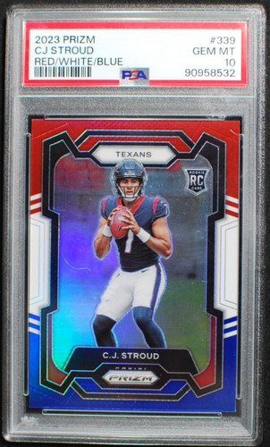 🌟 CJ STROUD - 2023 Panini PRIZM RED WHITE BLUE Rookie RC #339 - PSA 10