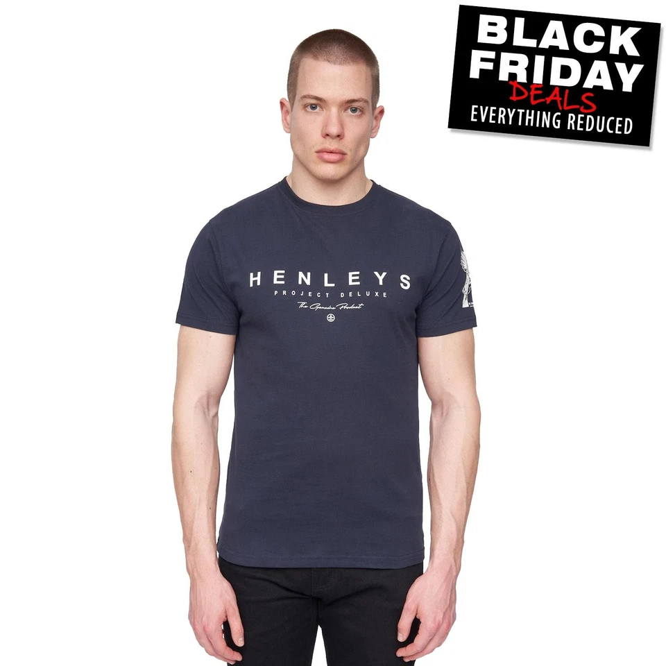 Henleys Hentyme Mens Casual Designer Dress Fashion Smart Top T-Shirt Navy