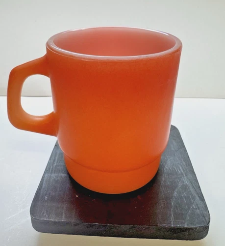 Vintage Anchor Hocking Fire-King Stacking Coffee Mug Orange 50's-60's MCM Retro