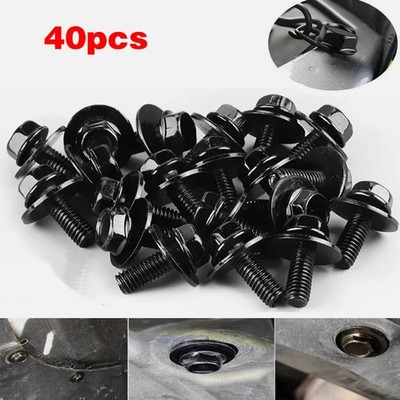 40 Car Body Bolts Screw Fastener Fender M6-1.0x 16mm Long- 10mm Hex- 17mm Washer
