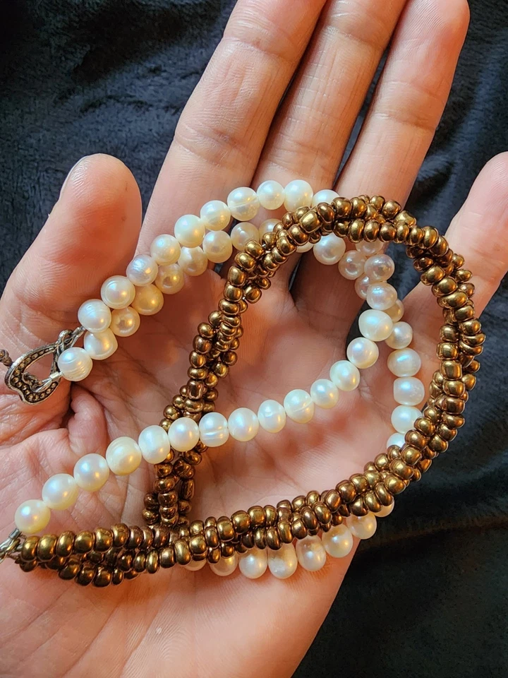Collar de perlas reales con semilla de bronce Foto 4 de 4