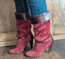 Vtg 80s SALAMANDER West Germany Sz 8 Bordeaux Suede Leather BOOTS Burgundy Wine