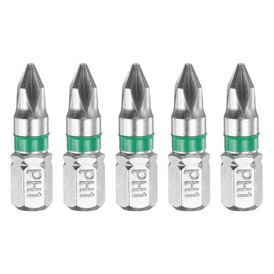 5pcs Phillips Magnetic PH1 Tips 1/4'' Hexagon 1'' Steel Length S2 for
