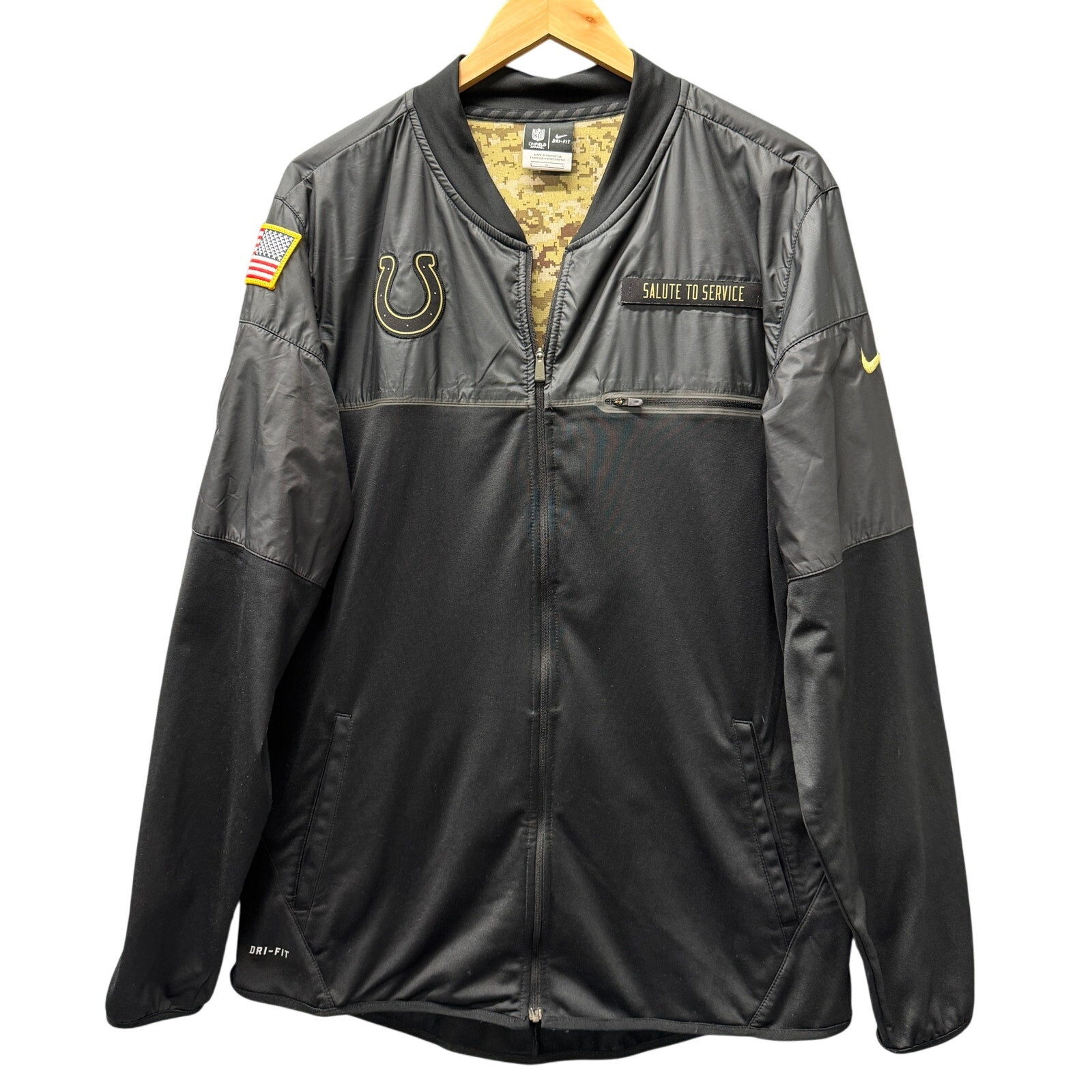 Indianapolis Colts Jacket Mens Large SALUTE to SERVICE Full Zip Dri Fit Nike NFL