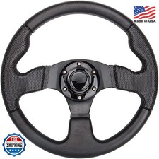 Spaorcco 12.5 inch Black Aluminum Golf Cart Steering Wheel Universal Fit