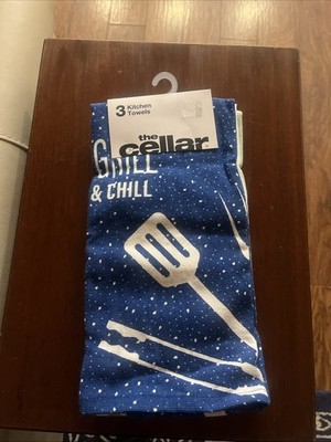 New The Cellar 3 Pk Kitchen Towels Grill & Chill Bbq 16 X 26 Retail $50